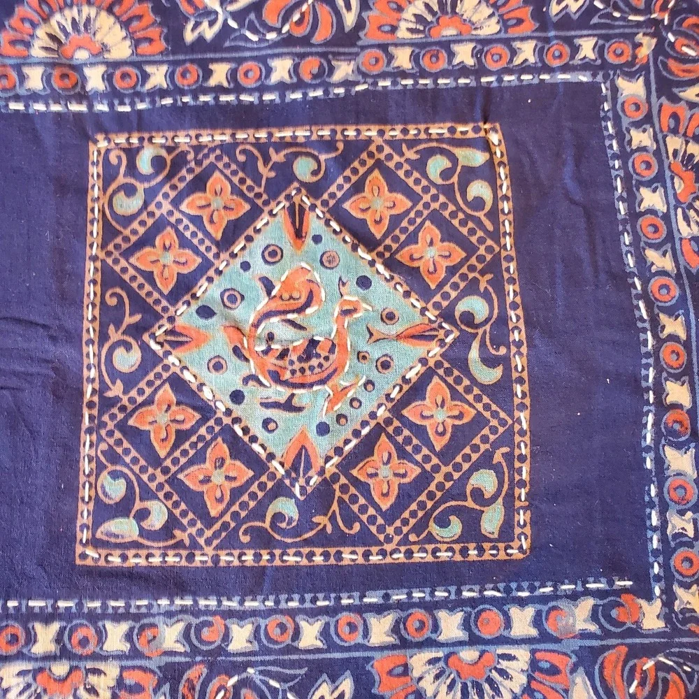 Fabulous Indian Cotton Top Stitched Standard Pillow Shams Dark Blue‎ Reversible